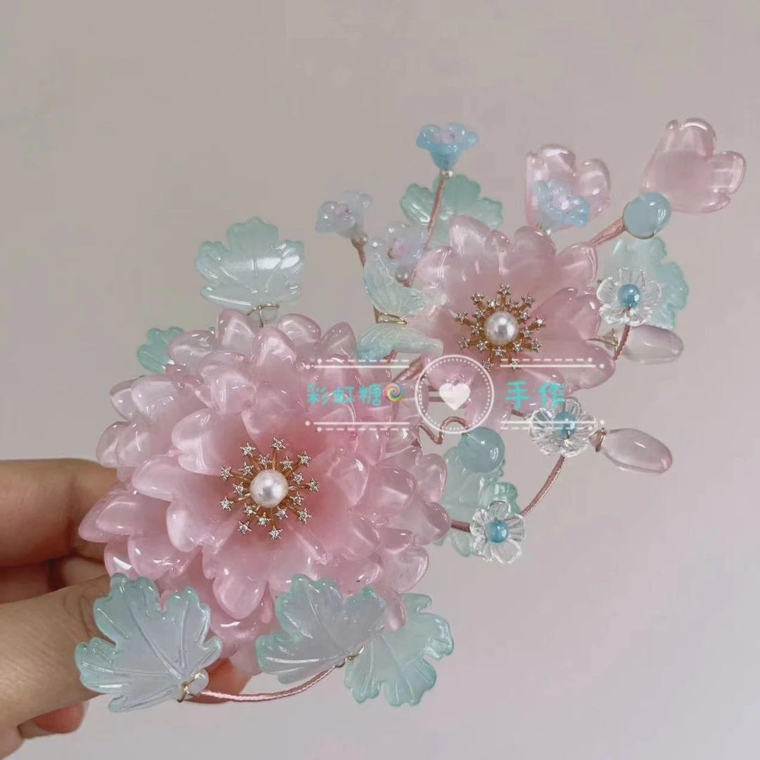 幻彩琉璃发梳发饰，浪漫交织演绎古风绮梦手工软簪头饰仙气明制