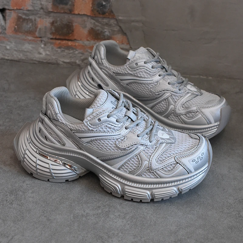 欧洲站女鞋爆款6cm增高厚底老爹鞋女网面2025新款巨好看运动鞋ins