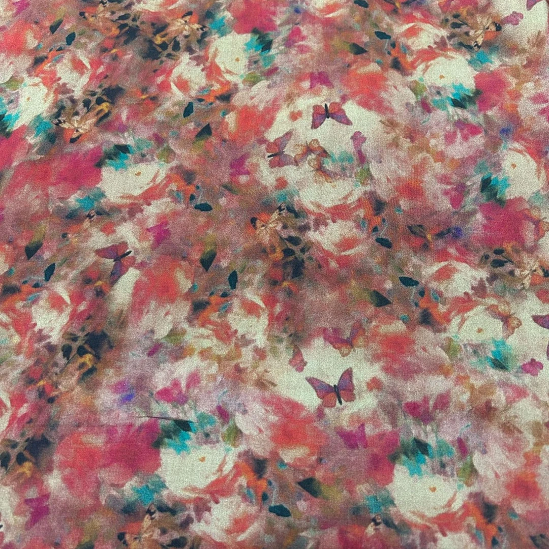 （红底蝴蝶）精品木棉布料，柔软透气丝滑亲肤，连衣裙旗袍