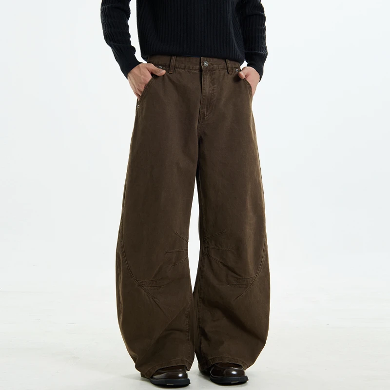 CDDR美式复古水洗做旧设计感解构弯刀阔腿牛仔裤男女休闲工装裤