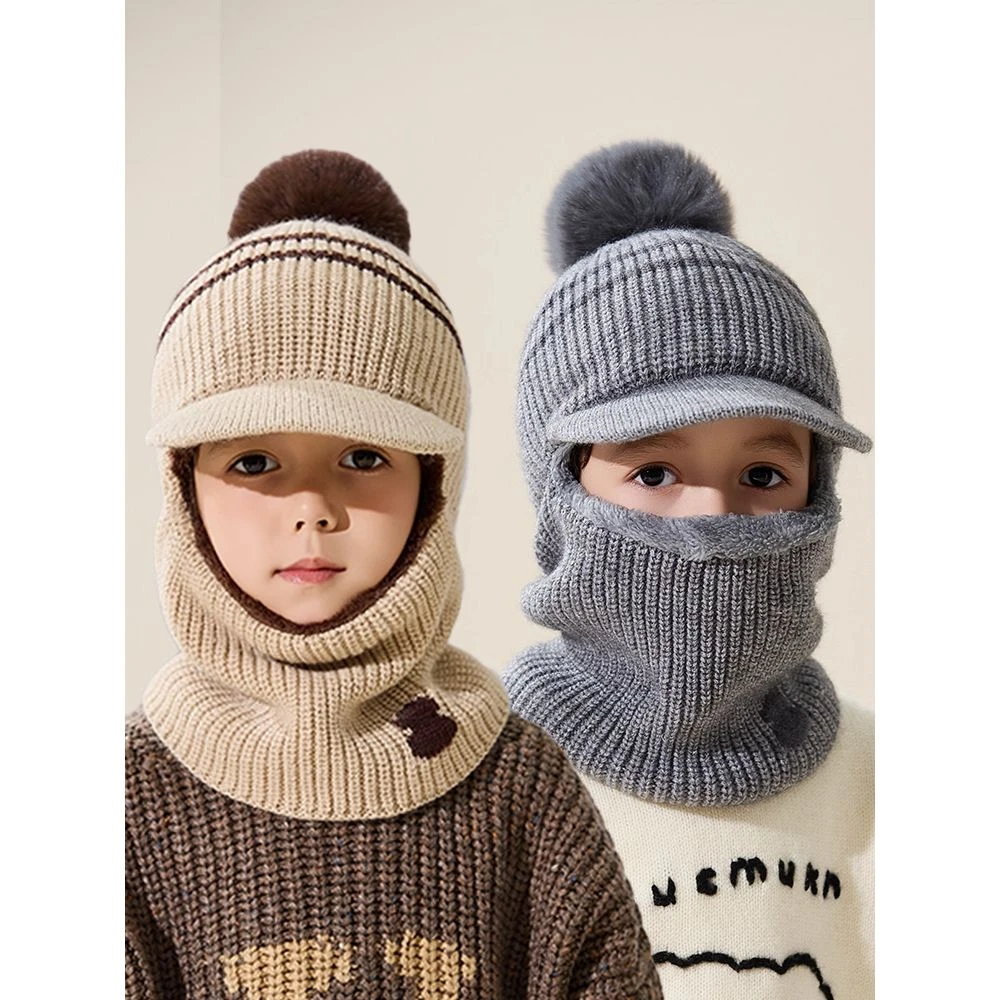 儿童帽子冬季口罩围脖一体帽保暖男女孩骑车防风毛线帽加厚套头帽