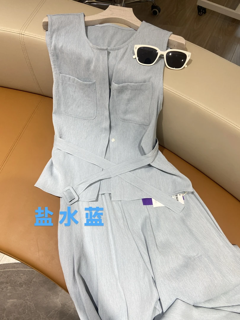 夏上新！【发现美女装】韩风夏季背心+阔腿休闲裤套装(配腰带)