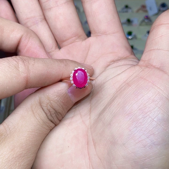 红宝石戒指银S925镶嵌