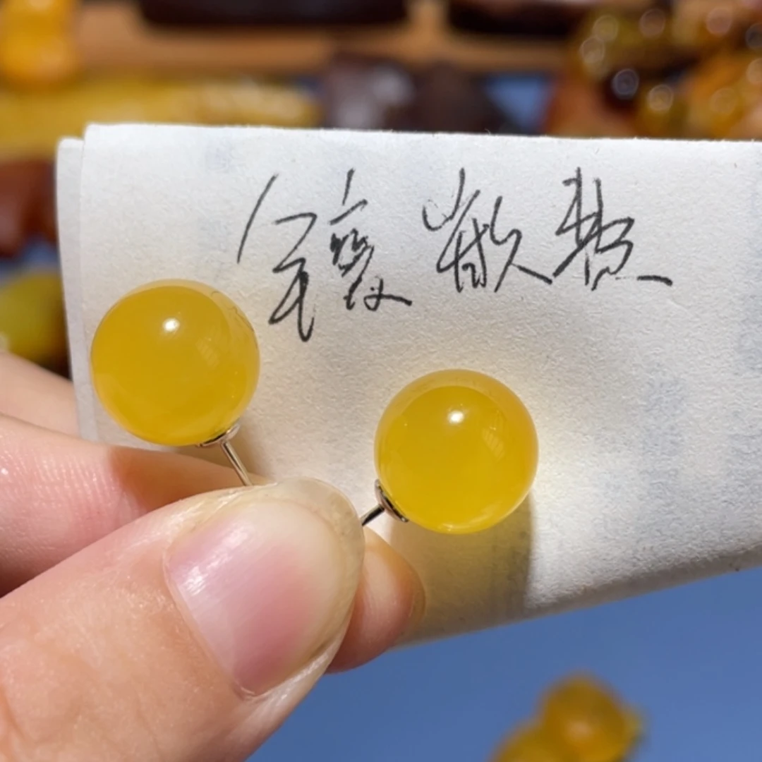 定制琥珀银S925镶嵌媛**?耳钉