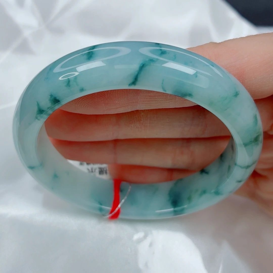 翡翠未镶嵌手镯55.2正圈，行走的山水墨画，润感好，047