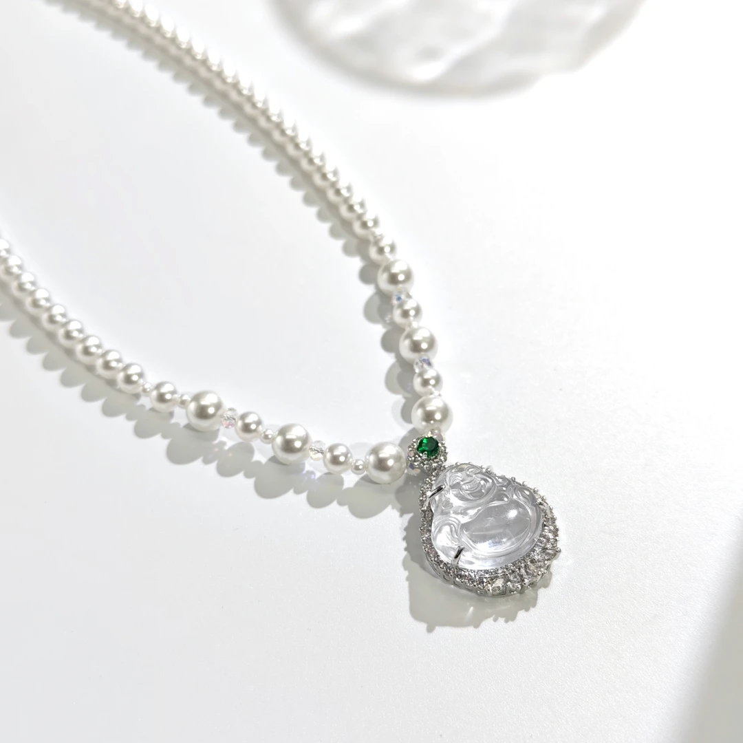 铜合金仿珍珠项链 05336大淇原创气质时尚“满锆透明胖佛”个性项链