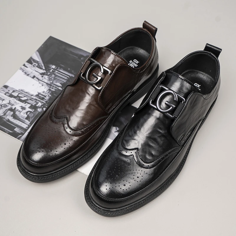 春季男士时尚一脚蹬软皮乐福男鞋商务休闲皮鞋真皮尖头牛皮2579