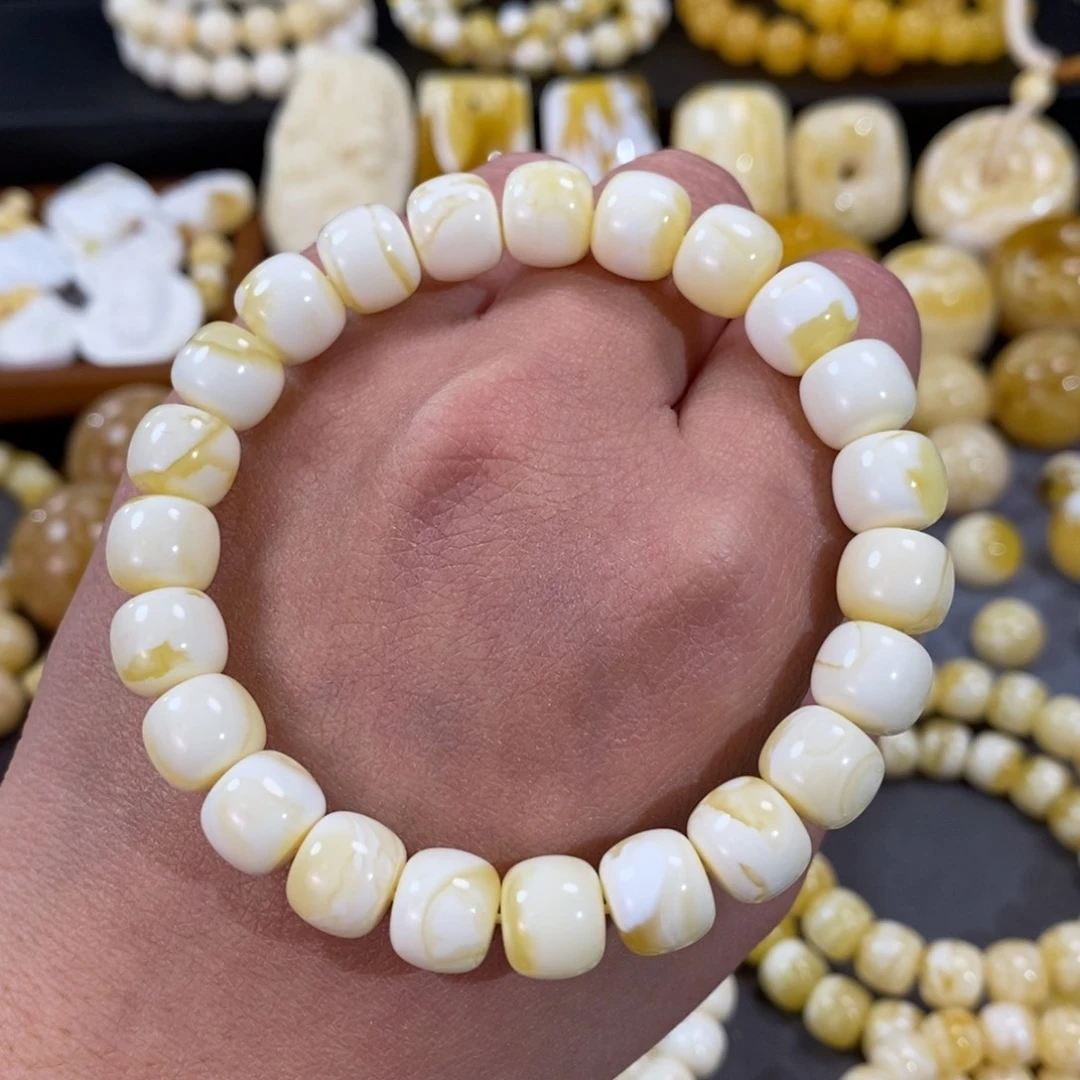 蜜蜡手串未镶嵌瓷白花蜡老型手串10