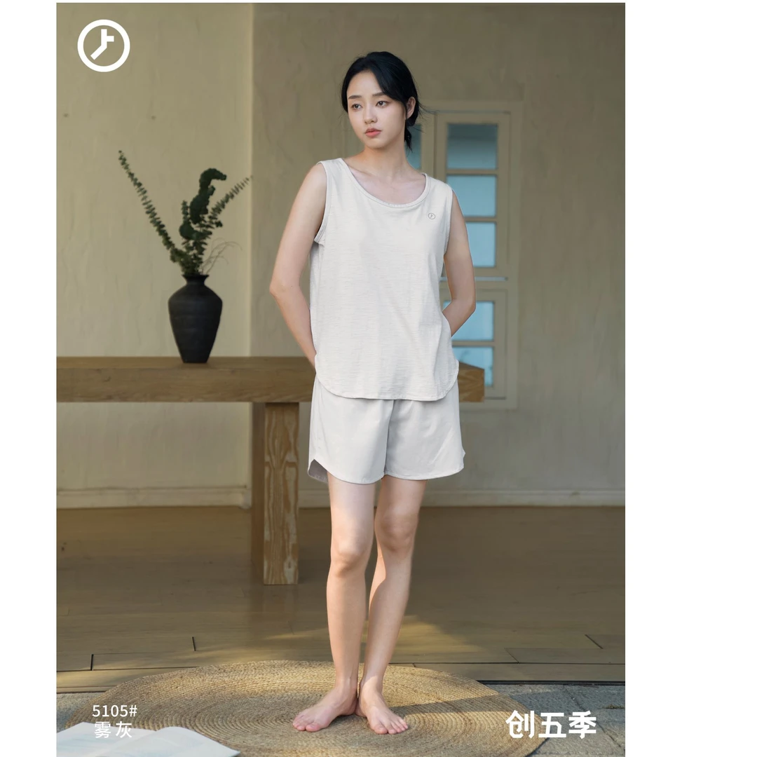 成人夏季薄款无袖睡衣家居服套装休闲家居服宽松大码简约5105