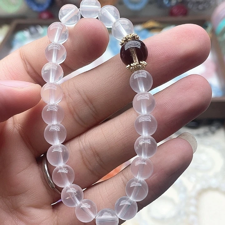 银S925镶嵌烟晶手链奶白晶茶水手链