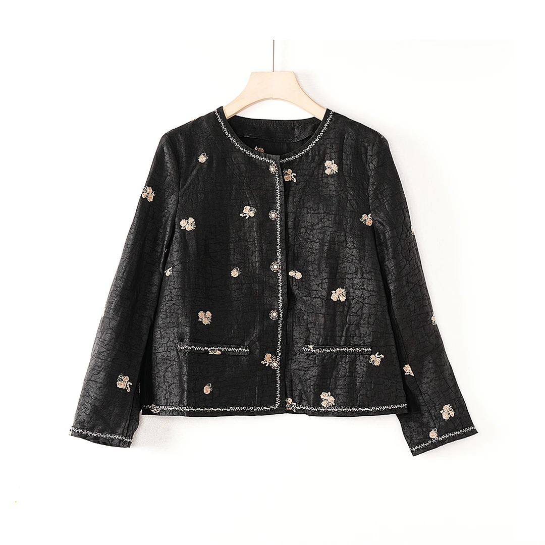 【澜亭絮絮】桑蚕丝香云纱重工刺绣小香风外套25-016
