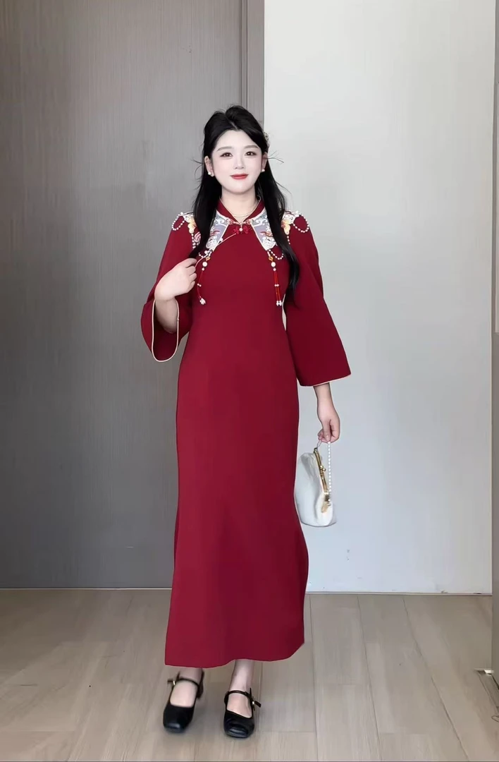 【锦绣红妆】秋大码女装胖MM显瘦新中式敬酒服旗袍连衣裙DM32752