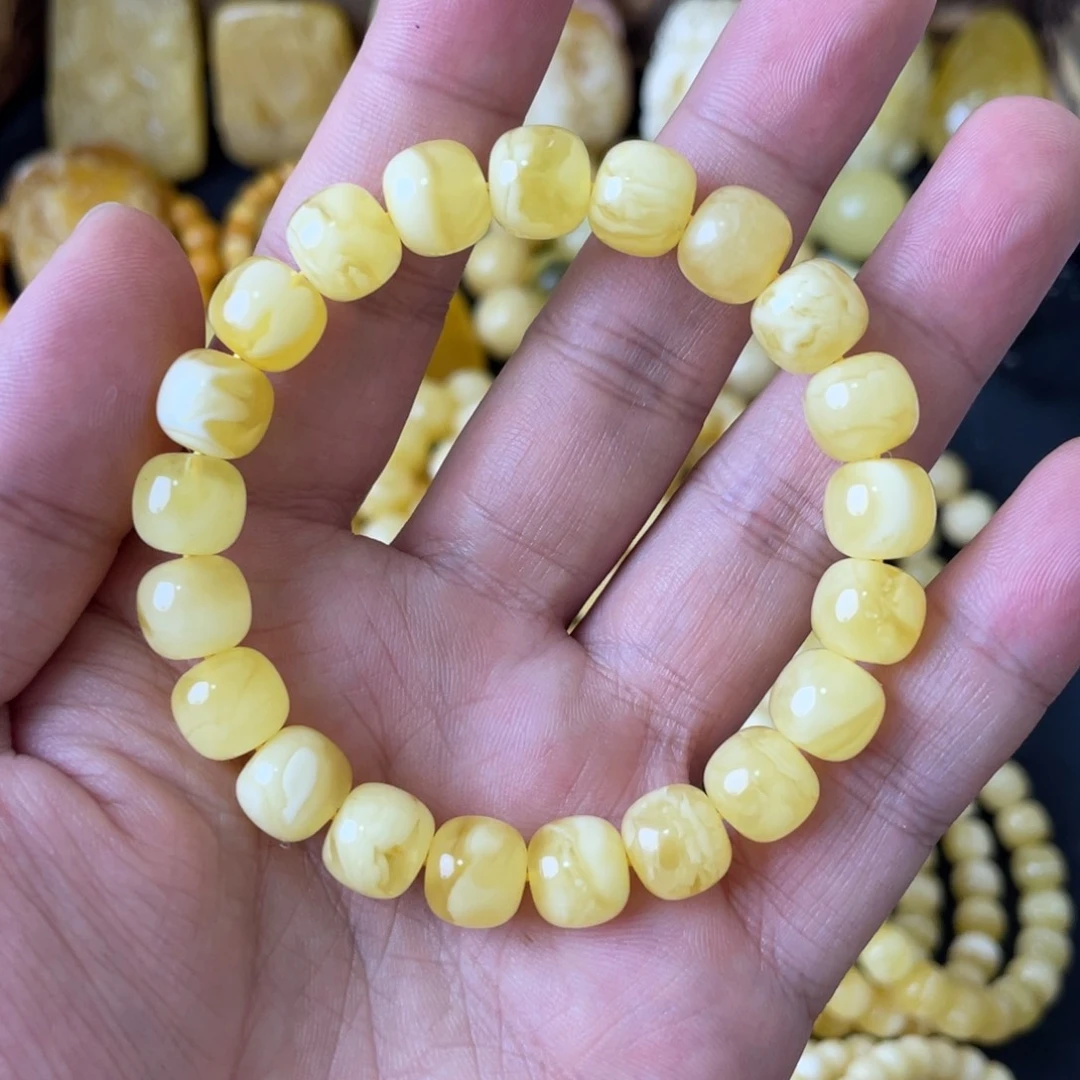 手串琥珀未镶嵌10+俄料妖白花精工老型手串（微瑕（