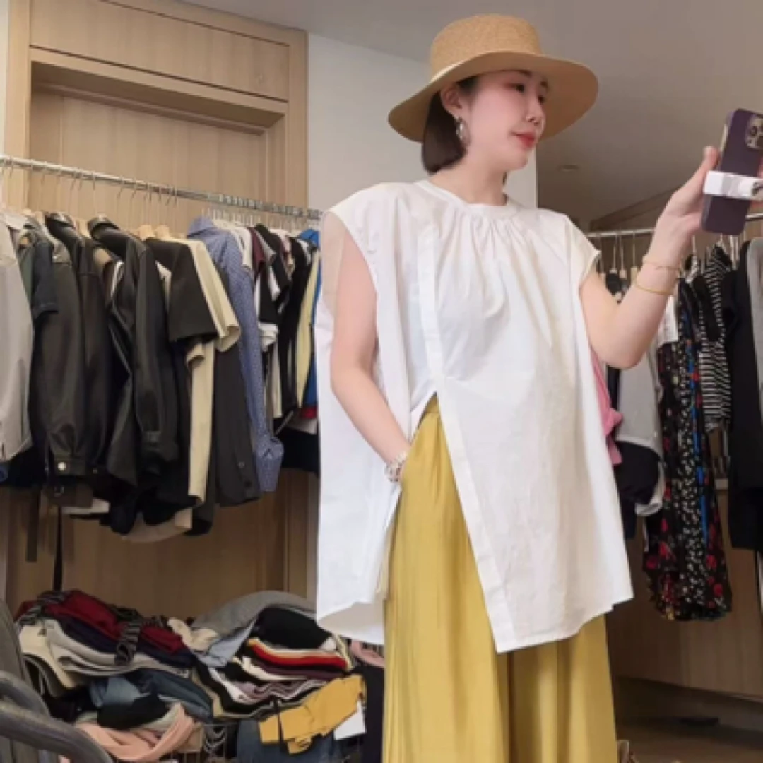 不规则白色开叉飞飞袖衬衫2025新款女夏季宽松设计感休闲气质上衣