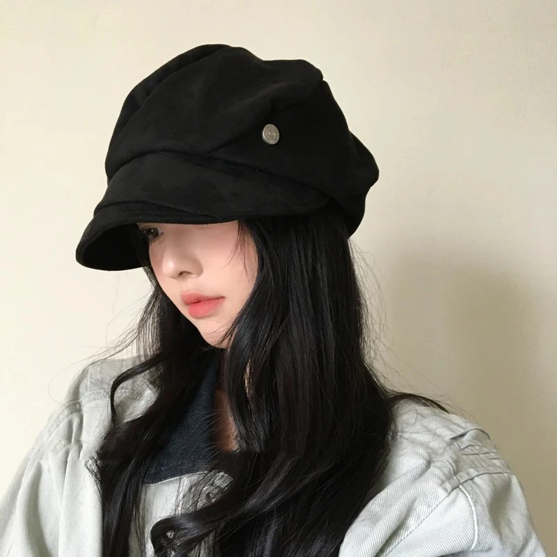 一帽多戴贝雷帽日常百搭显脸小半渔夫帽麂皮绒休闲百搭经典八角帽
