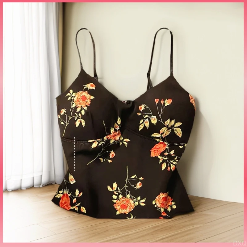 美背多巴胺吊带背心打底显瘦带胸垫文胸碎花上衣吊带外穿一体修身