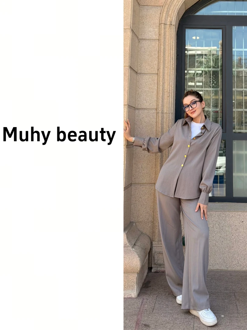 Muhy新款西装面料条纹套装两件套防晒