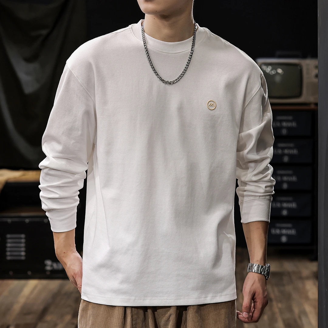 美式春秋季新款长袖T恤男白色打底衫男士内搭上衣休闲百搭衣服潮t