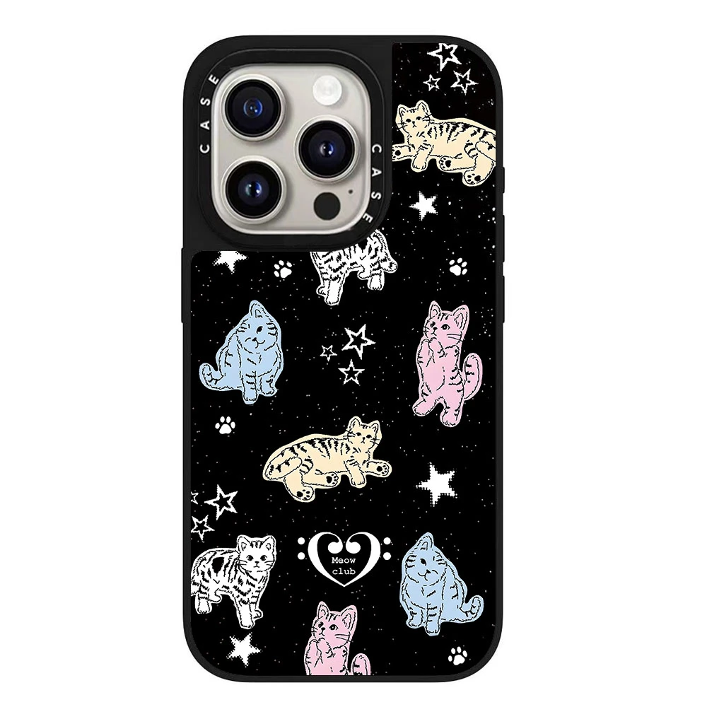 CASET联名黑闪镜面条纹涂鸦猫咪苹果17promax壳适用iPhone16pro磁