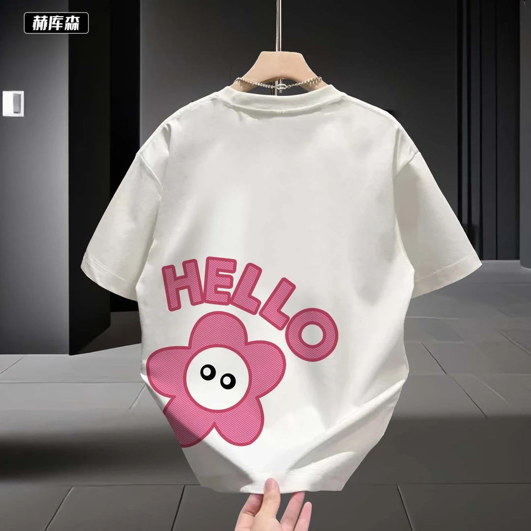 赫库森潮牌夏季新款透气纯棉短袖衫ins设计感宽松圆领男士T恤上衣