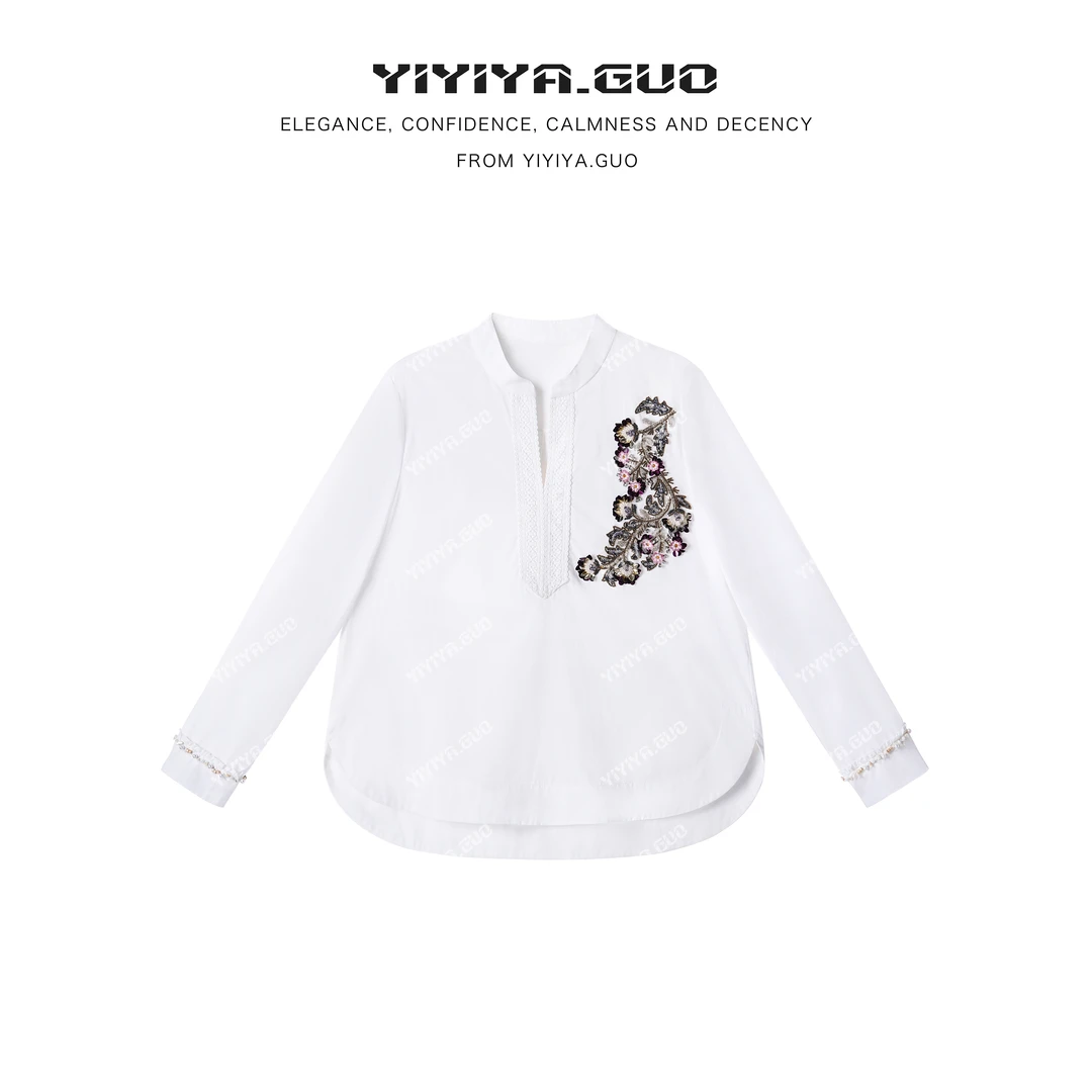 yiyiya.Guo艺艺吖【法绣·花悦】时尚百搭刺绣立领上衣090310SS52