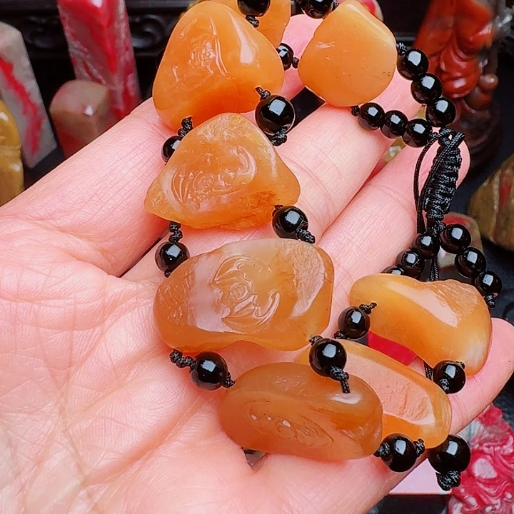 田黄石精品田黄福运手串