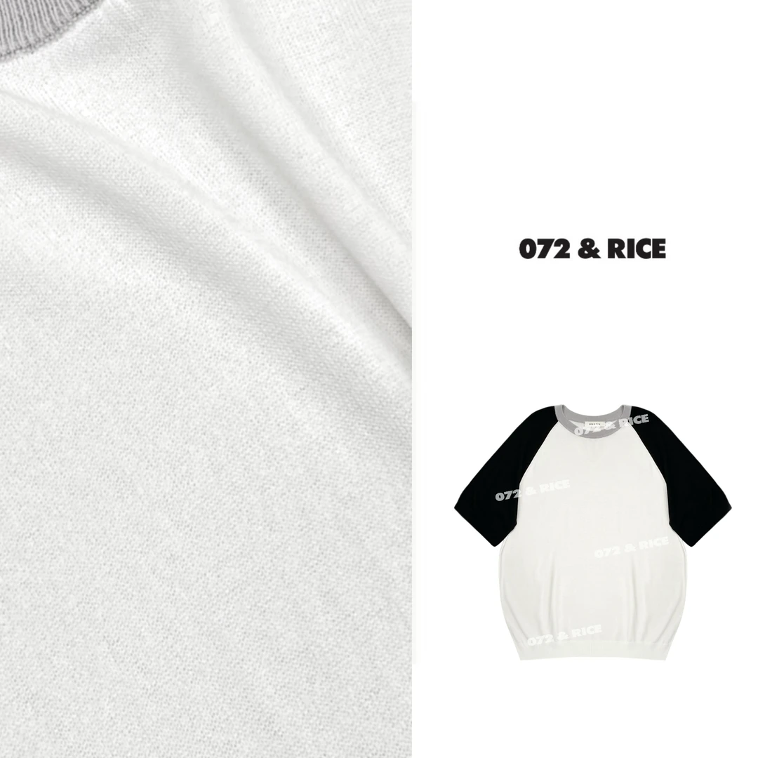 072 & RICE【芋圆】夏季休闲圆领短袖针织衫 96010 FF