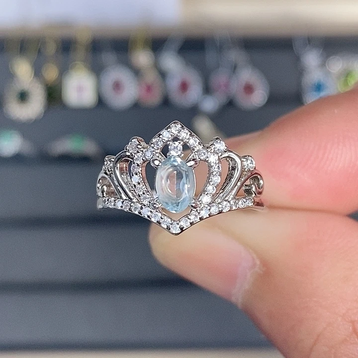 海蓝宝石戒圈银S925镶嵌天***o