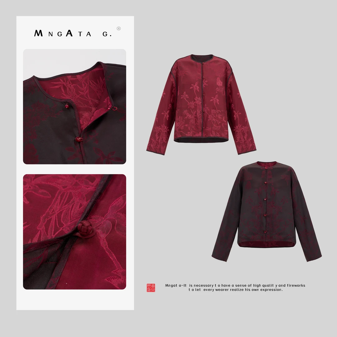 MNGATA G.宫小妍【老缎·霜叶红花】夏日新中式国风休闲外套Q4111955