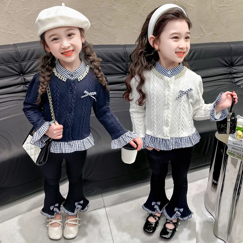 女童套装春秋装中小童时髦长袖女宝衣服洋气针织衫休闲两件套