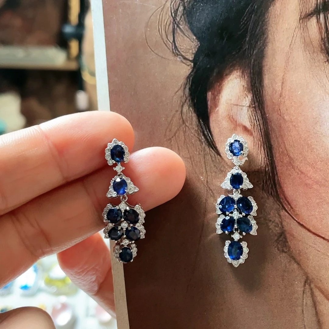 蓝宝石耳饰银S925镶嵌