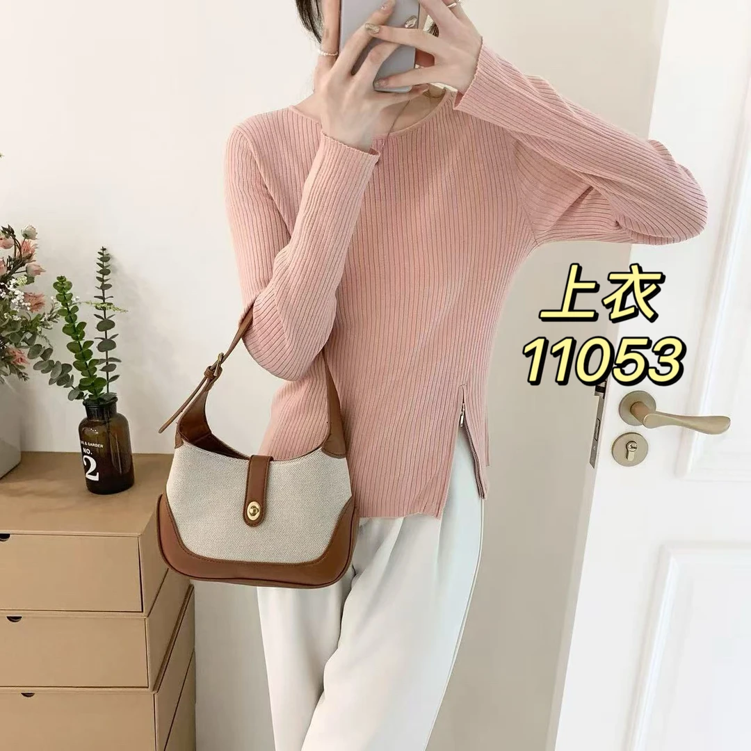 11053（部分无水洗唛，介意慎拍）SANFAN新款下摆拉链开叉针织衫