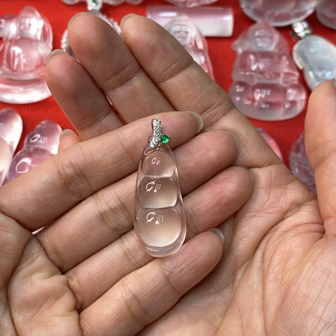 猫***耳石英质玉银S925镶嵌吊坠