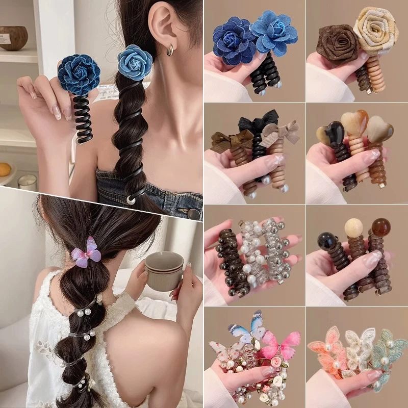 气质蝴蝶结电话线发圈发绳女编发神器2025新款高级感发饰花朵玫瑰