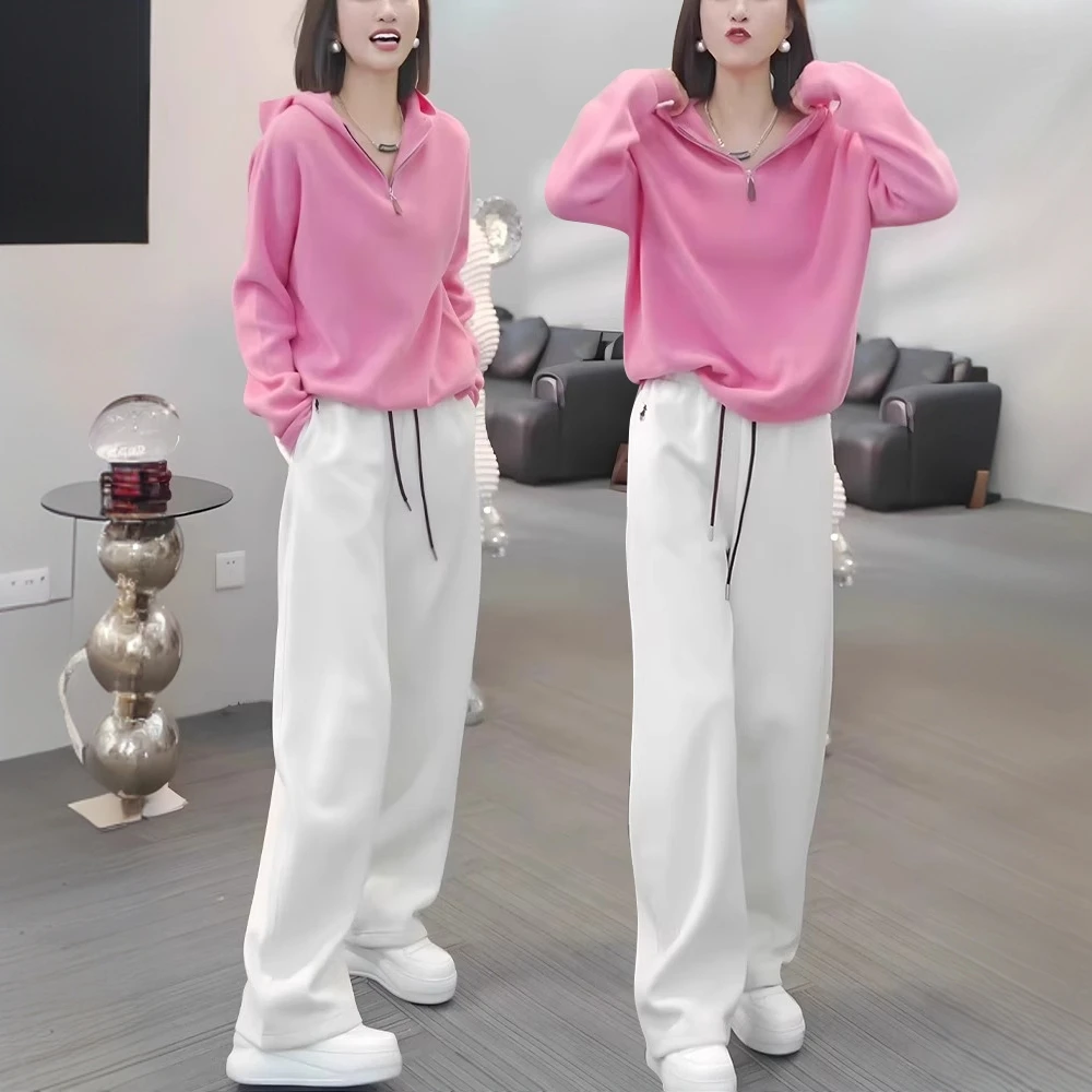 时尚气质休闲套装女2025春秋新款洋气减龄连帽卫衣阔腿裤两件套