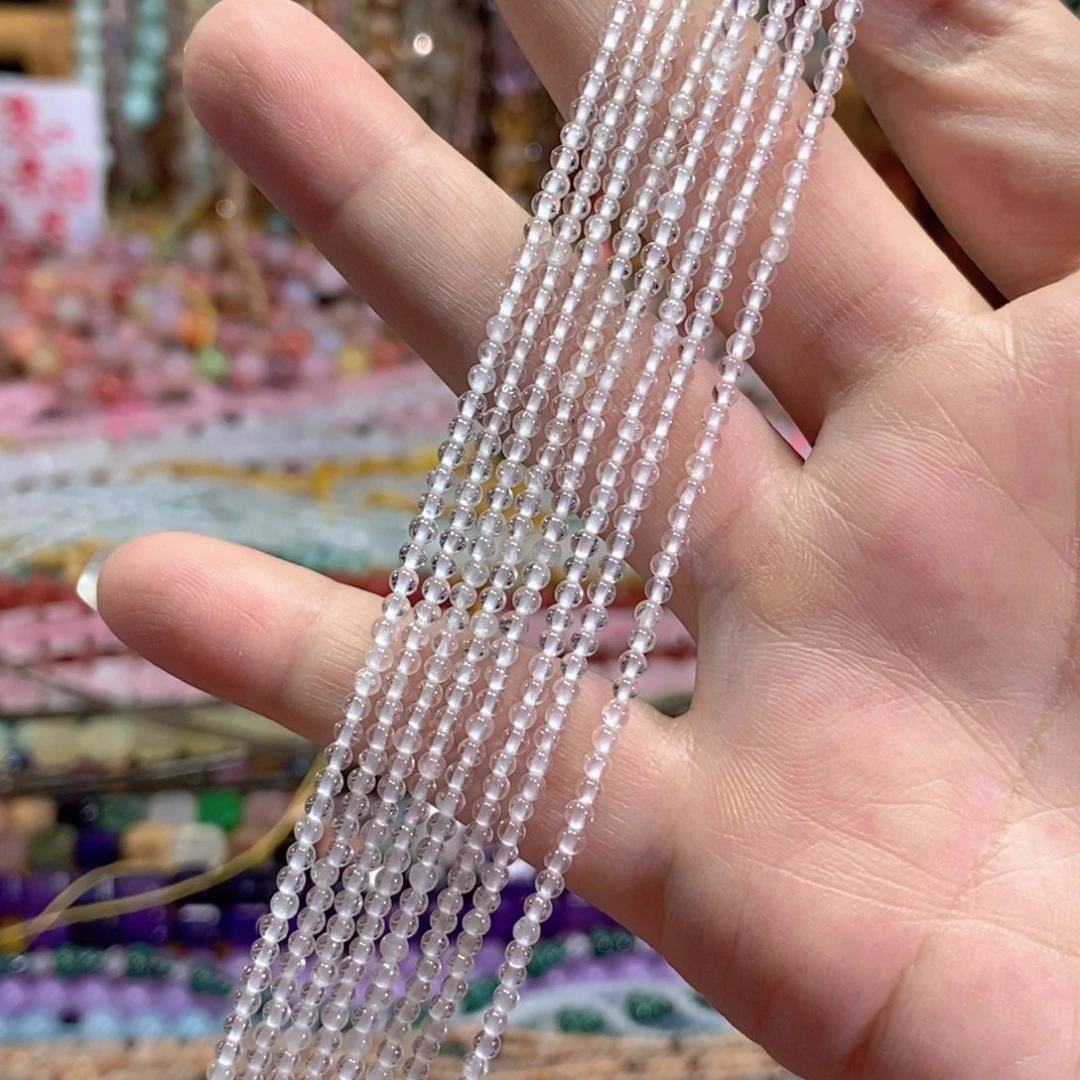 未镶嵌玛瑙/玉髓珠宝半成品天然白水晶一条卡2mm