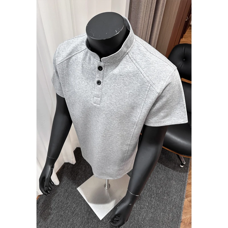 美式复古亨利领T恤男款夏季cleanfit短袖正肩显瘦短款上衣polo衫