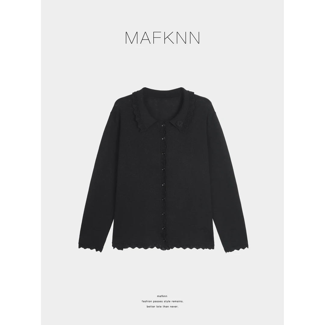 MAFKNN/玛肯时尚休闲简约纯色百搭翻领纽扣开衫上衣MK13138