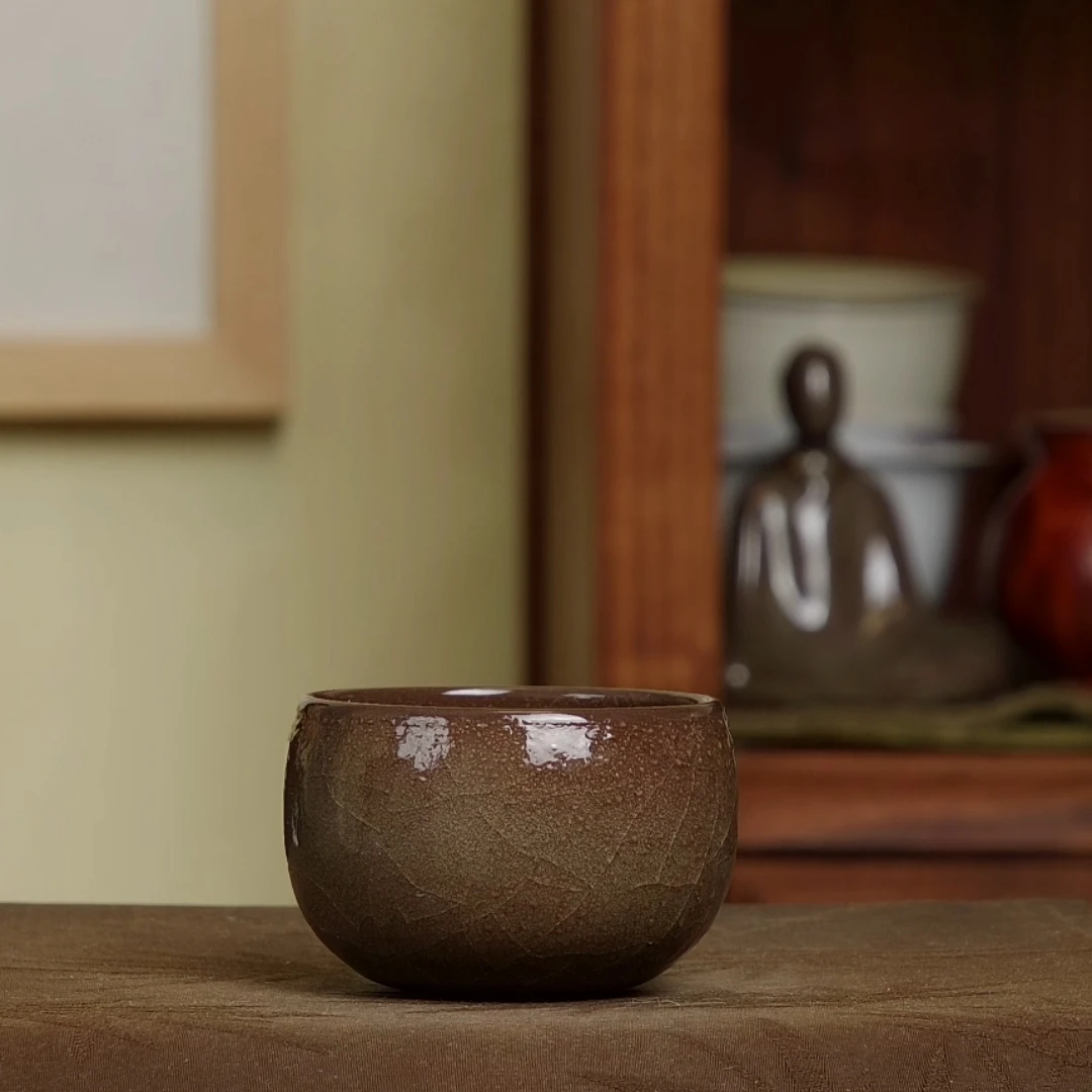 特殊系列窑变咖色钵杯颗粒感陈卫武龙泉青瓷主人杯单杯