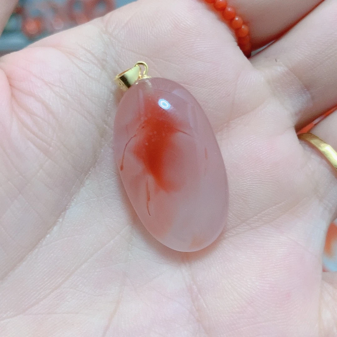 南红玛瑙银S925镶嵌吊坠(不含链)