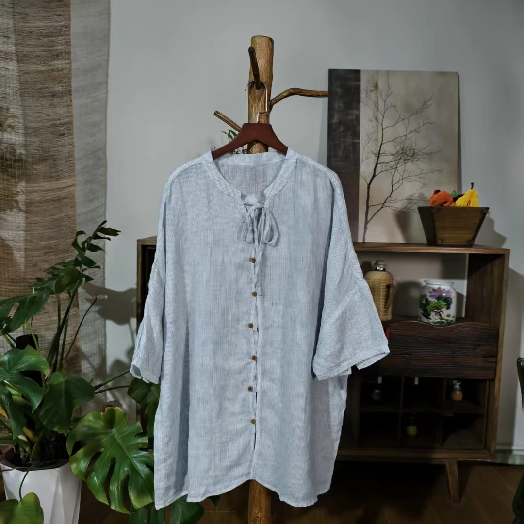 【大梅子推荐】设计款亚麻系带上衣X5130A