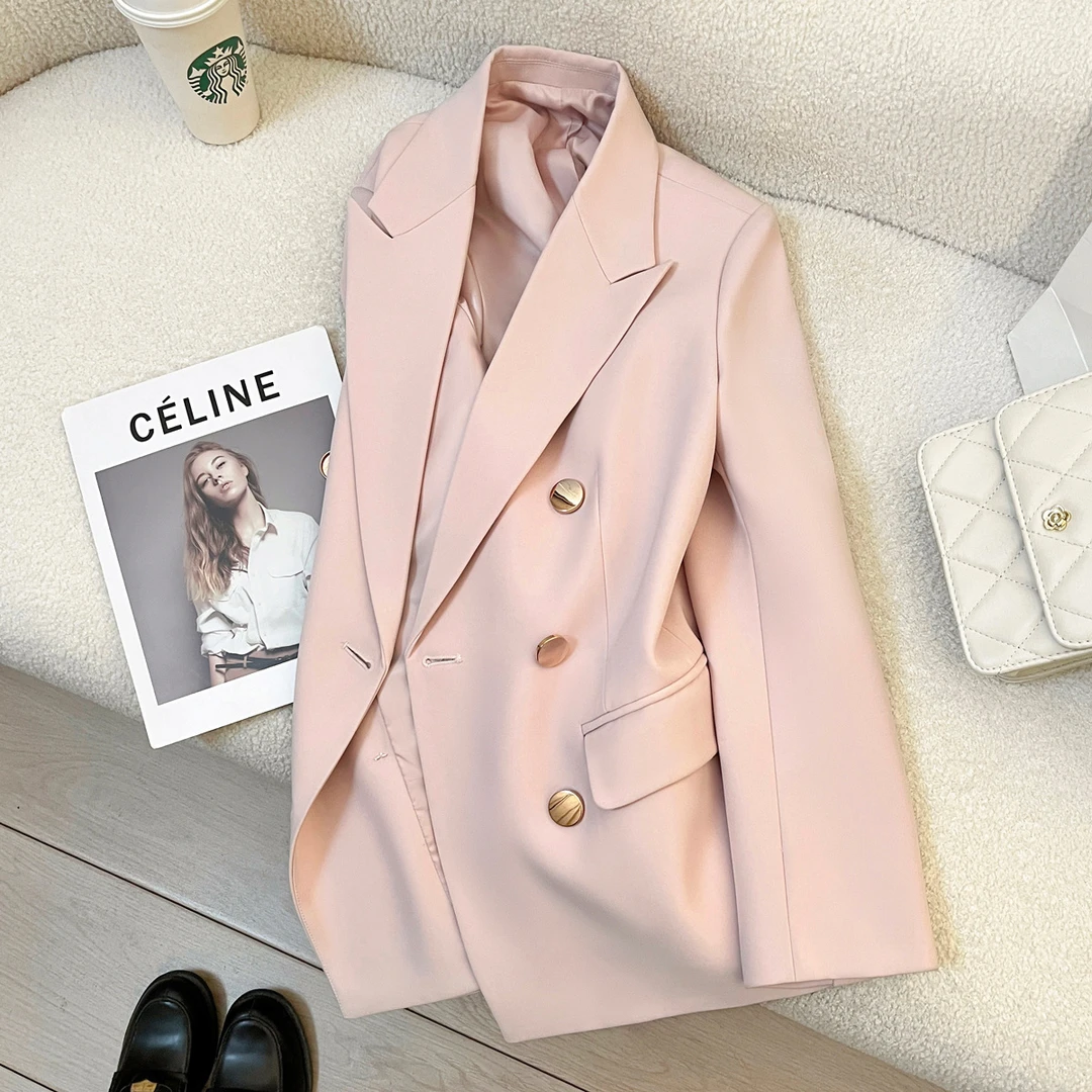 粉色超好看金属扣西装外套女2025春季新款通勤百搭潮流洋气衣服女
