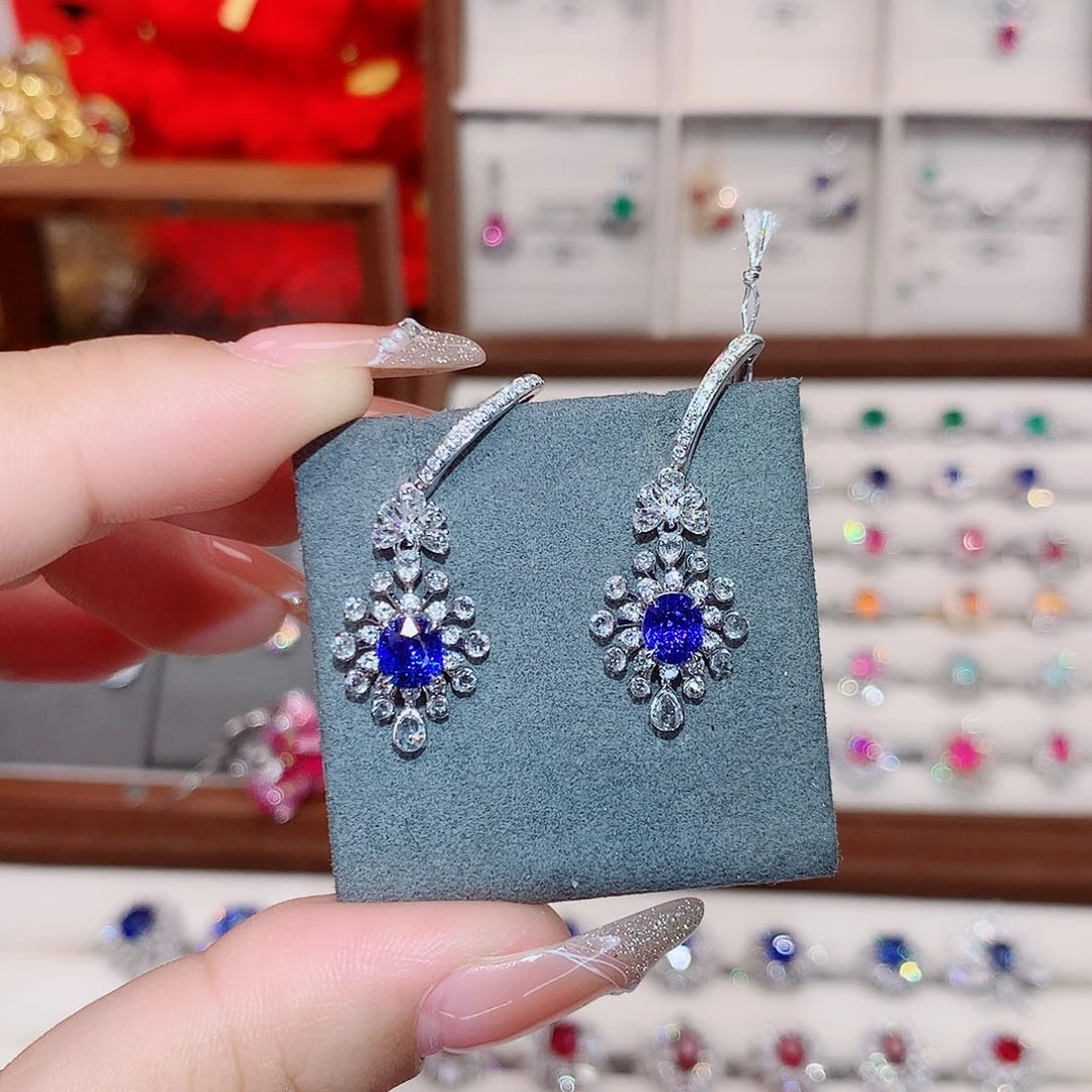 蓝宝石耳饰18K金镶嵌1.62ct/七天无理由