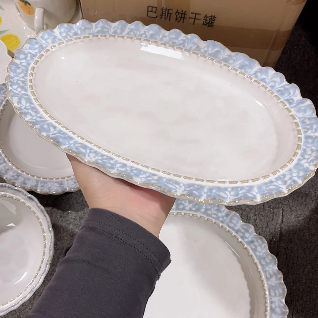烟蓝色陶瓷餐具系列12寸