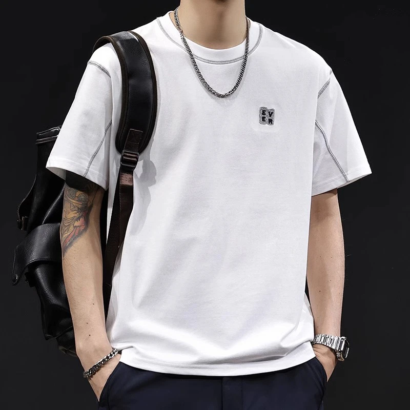Cebrodz明辑线潮牌白色短袖t恤男夏季新款大码高端衣服重磅体恤