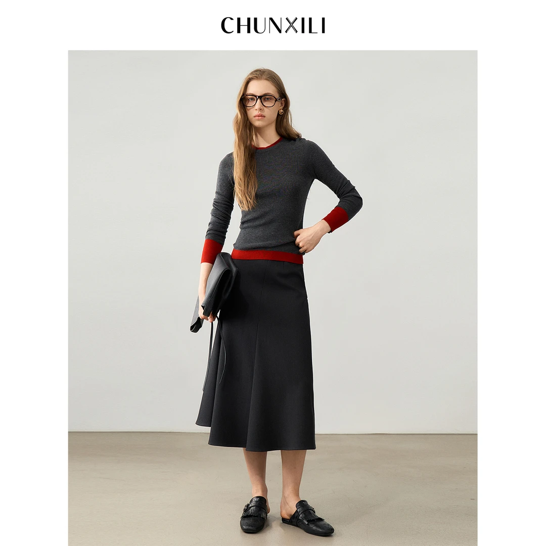 CHUNXILI/春熙里  秋季撞色设计感针织衫显瘦打底衫D07M53067