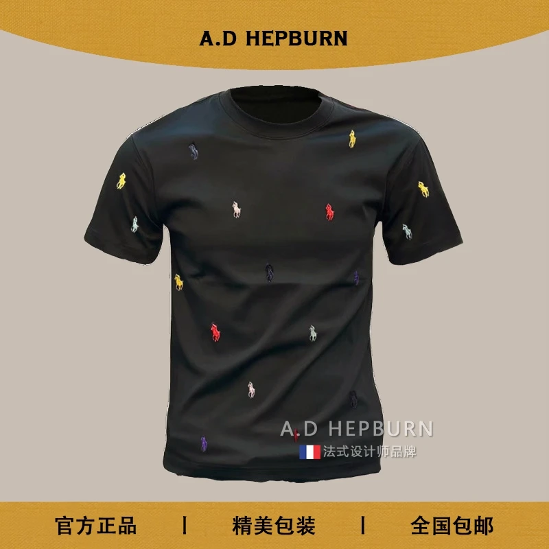 短袖T恤男夏季潮牌精美小马刺绣上衣ins时尚休闲百搭舒适精致半袖