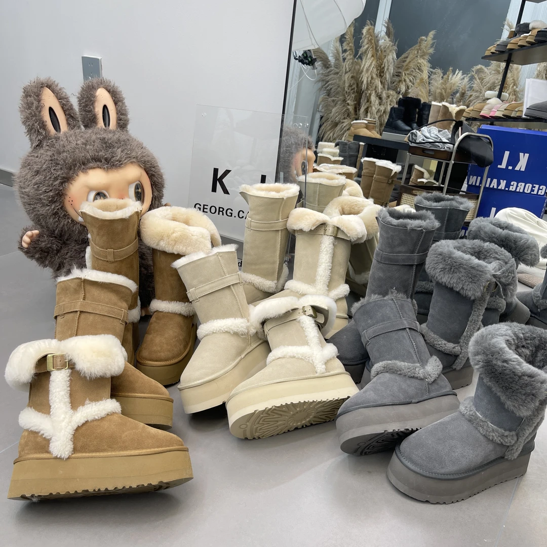 桑坡骑士长筒雪地靴女士冬季新款时尚卡扣两穿厚底5厘米增高保暖