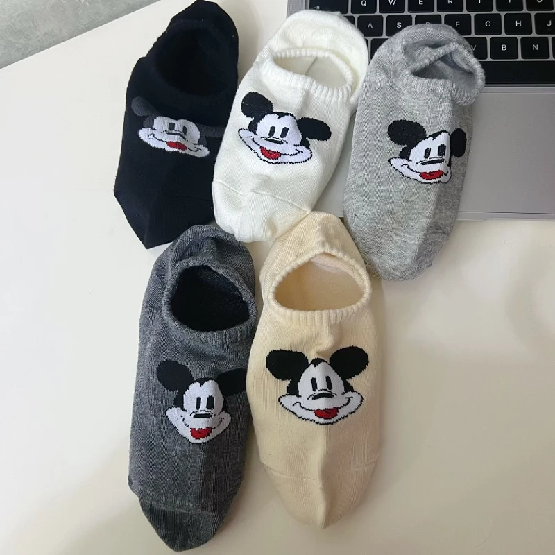 米奇图案袜子女短袜棉袜春夏ins低帮浅口韩国隐形硅胶不掉跟船袜