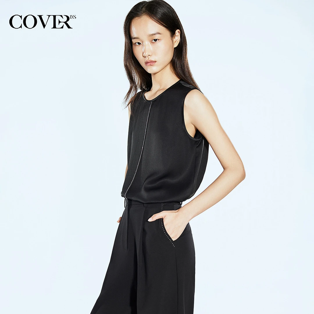 [新派简约]COVERINS2025春季双面缎面醋酸珠链背心